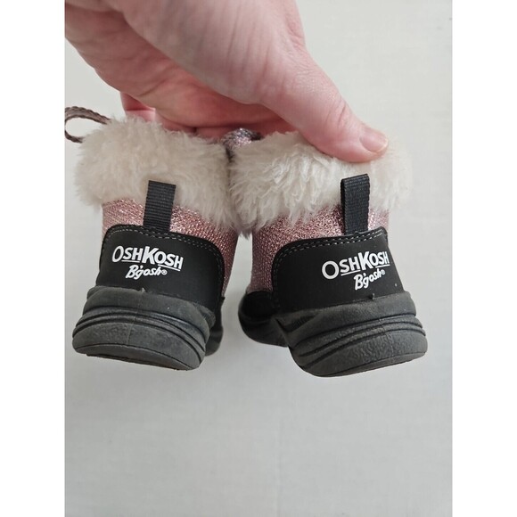 Oshkosh B’Gosh Toddler Girls Sparkly Pink Glitter Lace Up Winter Booties Sz 6 M - Picture 6 of 9